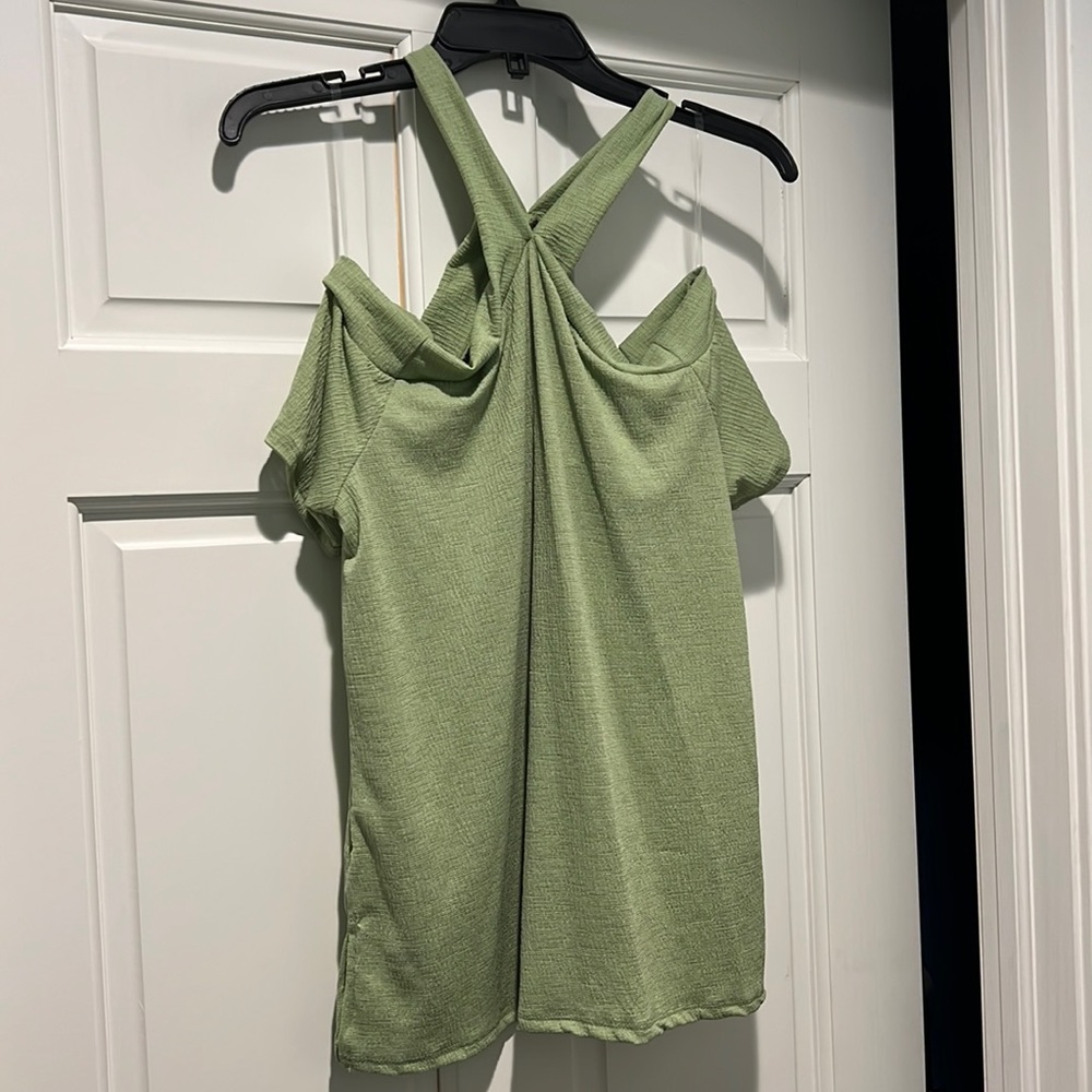 Never Been Bored Criss Cross Cold Shoulder Top, Green, Sizes Small-Large. New